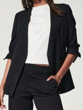 SPANX The Perfect Collarless Blazer Black Ponte Women’s Blazer Large EUC